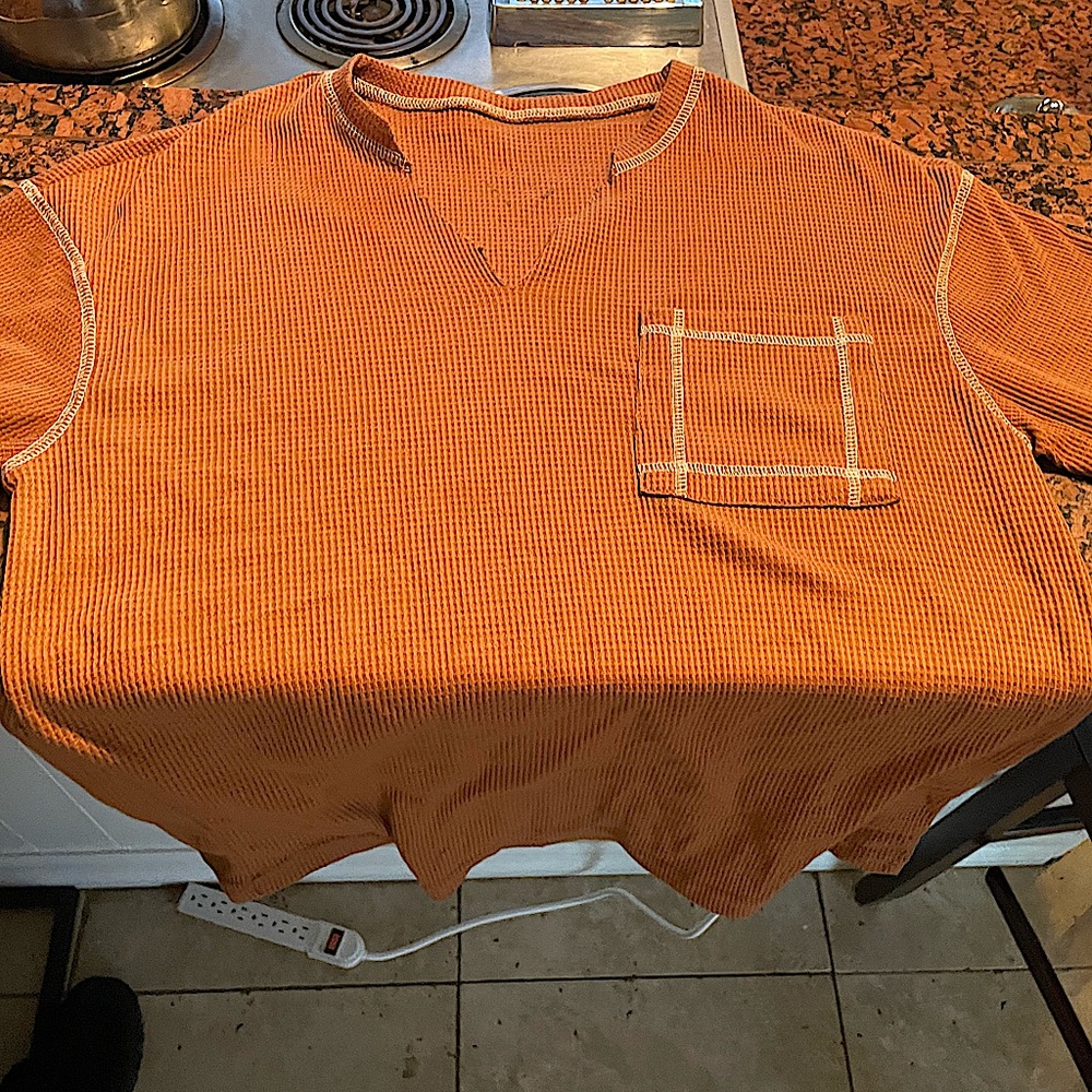 brown plain v cut shirt